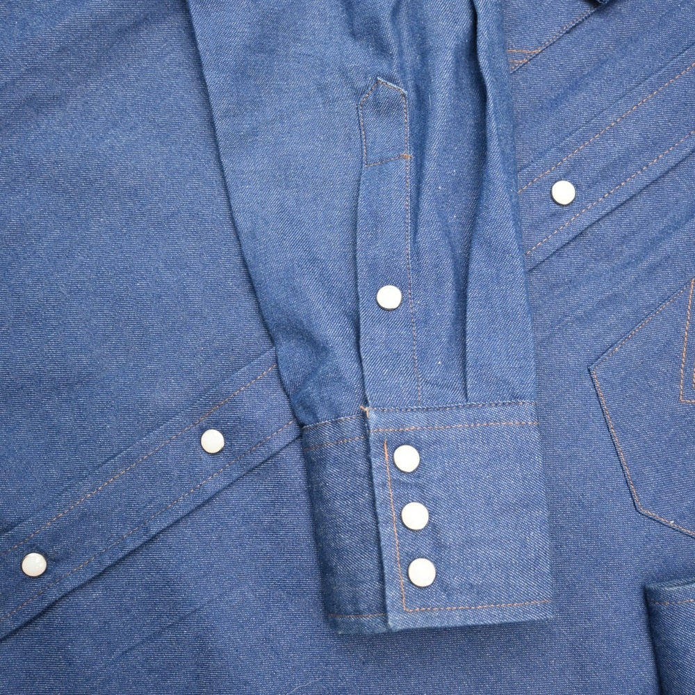 Vtg Wrangler Large Cotton Denim Pearl Snap L/S Western Rockabilly Rodeo Shirt - Picture 8 of 12